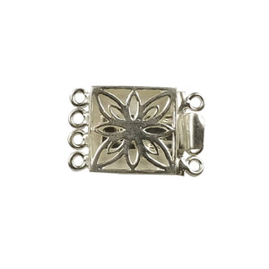Handcrafted Silver Overlay Multi Strand Clasp With 4 Holes in Silver Overlay Over Copper featuring floral openwork square design, made in India.