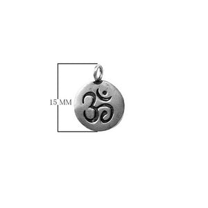Silver Overlay Over Copper Ohm Disc Link Charm India handcrafted 15MM round spiritual charm oxidized finish sold as 1 piece.