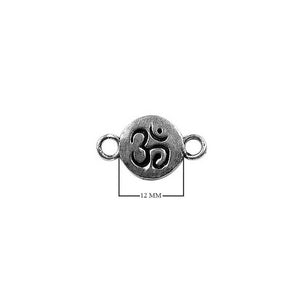 Silver Overlay Over Copper Ohm Disc Link Charm India handcrafted 12MM round spiritual connector oxidized finish sold as 1 piece.