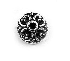 Silver Overlay Over Copper Bead Cap India 7MM antique floral round dome jewelry finding 14 pcs pack