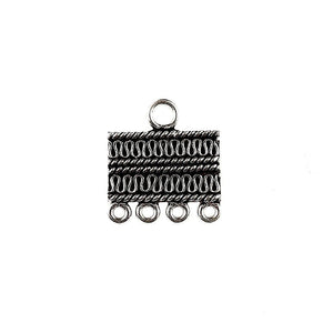 Silver Overlay Over Copper Connectors with 4 Hole India textured rectangular oxidized jewelry component pack