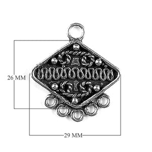 Handcrafted Silver Overlay Over Copper diamond shape connector with 5 holes and oxidized antique finish, made in India.