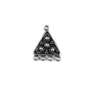 Handcrafted Silver Overlay Over Copper triangle connector with 4 holes and oxidized antique finish, made in India.