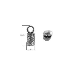 Handcrafted Silver Overlay Over Copper cylindrical textured end cap with loop and bright finish, made in India.