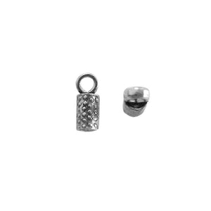 Handcrafted Silver Overlay Over Copper cylindrical textured end cap with loop and bright finish, made in India.