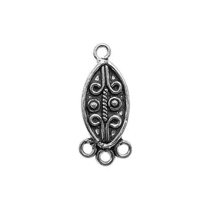Silver Overlay Over Copper oval Multi Strand Pendant Connector With 3 Hole handcrafted in India with scroll detailing.