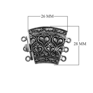 Silver Overlay Over Copper Multi Strand Clasp With 3 Hole featuring engraved floral design handcrafted in India.