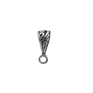 Silver Overlay Over Copper engraved tapered Pendant Bail with vine detailing handcrafted in India.