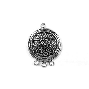 Silver Overlay Over Copper round multi connector with 3 loop and floral engraved design handcrafted in India.