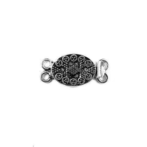 Silver Overlay Over Copper Oval Multi Strand Clasp With 2 Hole handcrafted in India with embossed circular detailing and antique oxidized finish for wholesale jewelry supply.