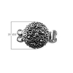 Silver Overlay Over Copper Round Multi Strand Clasp With 2 Hole handcrafted in India with spiral embossed design and antique oxidized finish for wholesale jewelry supply.