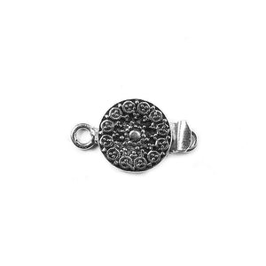 Silver Overlay Over Copper Round Multi Strand Clasp With 1 Hole handcrafted in India with floral embossed design and antique oxidized finish for wholesale jewelry supply.