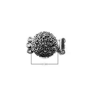 Silver Overlay Over Copper Round Multi Strand Clasp With 3 Hole handcrafted in India with spiral embossed design and antique oxidized finish for wholesale jewelry supply.