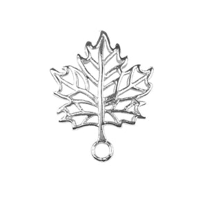 Silver Overlay Over Copper leaf shape charm pendant connector handcrafted in India with openwork vein design and antique finish for wholesale jewelry supply.