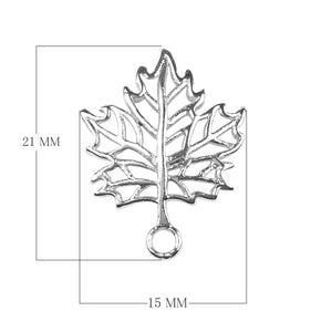 Silver Overlay Over Copper leaf shape charm pendant connector handcrafted in India with openwork vein design and antique finish for wholesale jewelry supply.