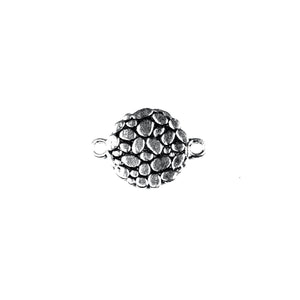 Silver Overlay Over Copper round pebble texture charm with double ring handcrafted in India with antique oxidized finish for wholesale jewelry supply.