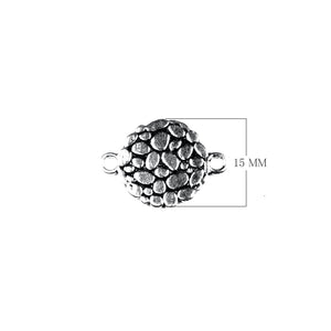 Silver Overlay Over Copper round pebble texture charm with double ring handcrafted in India with antique oxidized finish for wholesale jewelry supply.