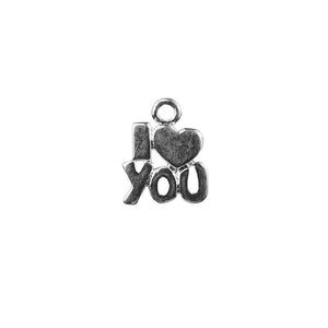 Handcrafted Silver Overlay Over Copper I Love You heart charm pendant with oxidized finish made in India.