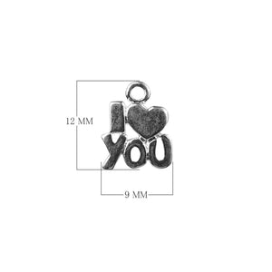 Handcrafted Silver Overlay Over Copper I Love You heart charm pendant with oxidized finish made in India.