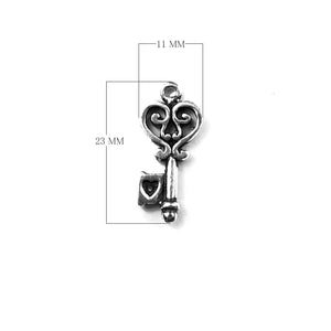 Handcrafted Silver Overlay Over Copper ornate key charm pendant with heart detail and oxidized finish made in India.