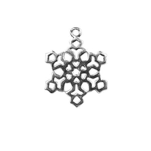 Handcrafted Silver Overlay Over Copper snowflake charm pendant with oxidized finish made in India.