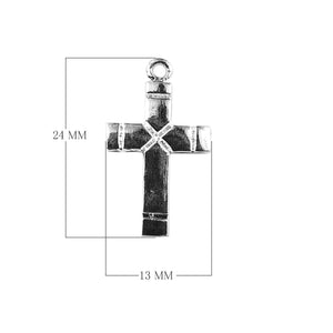 Handcrafted Silver Overlay Over Copper bold cross charm pendant with oxidized finish made in India.