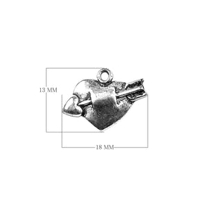 Handcrafted Silver Overlay Over Copper heart with arrow charm pendant with oxidized finish made in India.