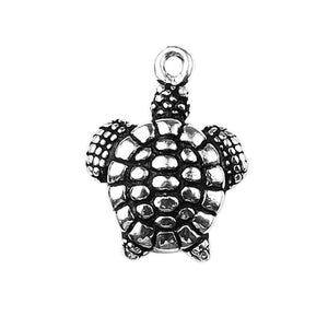 Handcrafted Silver Overlay Over Copper turtle charm with textured shell and oxidized finish made in India.
