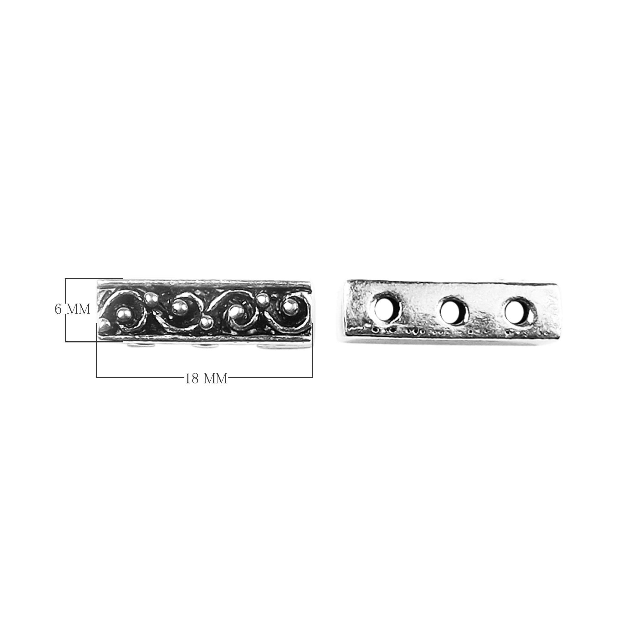 CSF-465 Silver Overlay Multi Strand Scroll Work Spacer Bar With 3 Hole Beads Bali Designs Inc