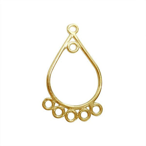 Bulk 18K Gold Overlay Over copper teardrop chandelier earring finding with multiple loops for professional jewelry manufacturing, handcrafted in India.
