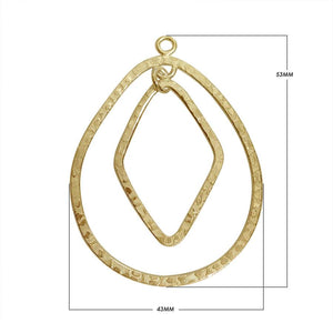 18K Gold Overlay Teardrop And Diamond Connector With Textured Finish Handcrafted In India