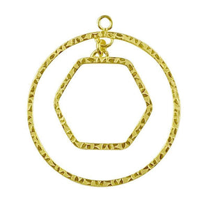 18K Gold Overlay Circle And Hexagon Connector With Textured Finish Handcrafted In India