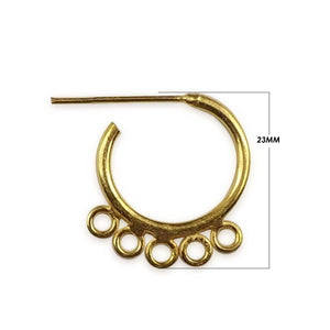 18K Gold Overlay Half Hoop Earwire With Five Loop Connector Handcrafted In India With High Gloss Finish