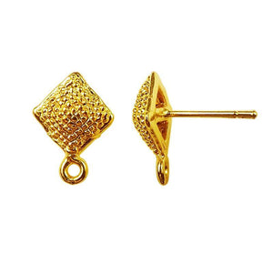 18K Gold Overlay Textured Square Stud Earwire Component Handcrafted In India With Polished Finish