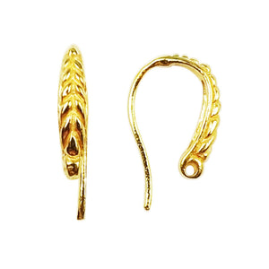 18K Gold Overlay Leaf Pattern Earwire Component Handcrafted In India With Polished Finish