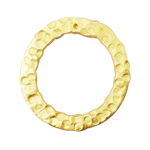 18K Gold Overlay Hammered Circle Connector Component Handcrafted In India With Textured Finish