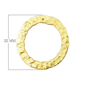 18K Gold Overlay Hammered Circle Connector Component Handcrafted In India With Textured Finish