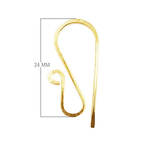 18K Gold Overlay Spiral Hook Earwire Component Handcrafted In India With Hammered Finish