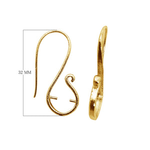 18K Gold Overlay Designer S-Hook Earwire Component Handcrafted In India With Polished Golden Finish