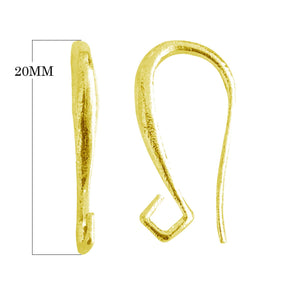 18K Gold Overlay Curved Hook Earwire Component Handcrafted In India With Polished Golden Finish