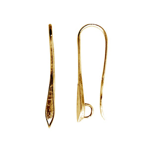 18K Gold Overlay Pointed Drop Earwire Component Handcrafted In India With Polished Golden Finish