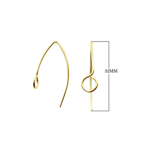 18K Gold Overlay Long Loop Earwire Component Handcrafted In India With Polished Golden Finish