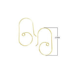18K Gold Overlay Spiral Hook Earwire Component Handcrafted In India With Polished Golden Finish