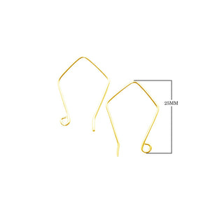 18K Gold Overlay Geometric Diamond Earwire Component Handcrafted In India With Polished Golden Finish