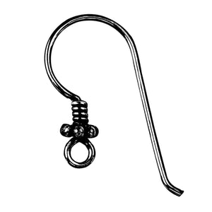 Black Rhodium Overlay Granulated Coil Loop Earwire Jewelry Finding Handcrafted In India