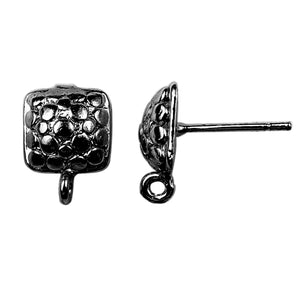 Black Rhodium Overlay Textured Dome Stud Earwire Jewelry Finding Handcrafted In India
