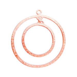 Bulk Rose Gold Overlay Over Copper jewelry findings featuring a textured concentric double hoop focal and multi-loop circular chandelier frames for professional manufacturing.