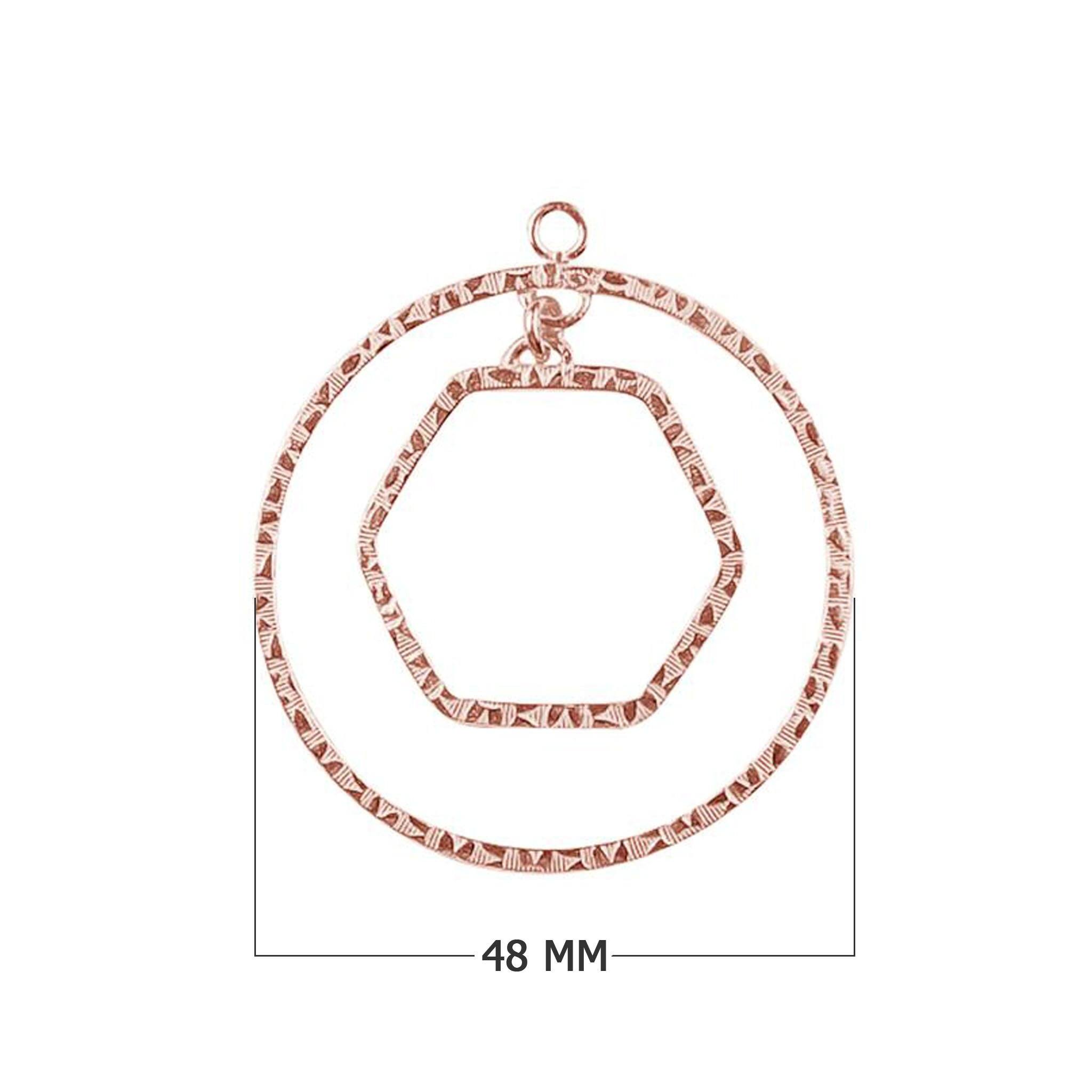 Rose Gold Overlay Textured Hexagon Connector Handcrafted In India For Jewelry Making