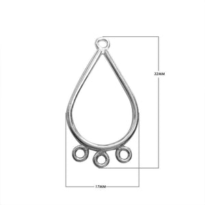 Wholesale silver Overlay Over copper teardrop chandelier earring finding with three attachment loops, handcrafted in India.