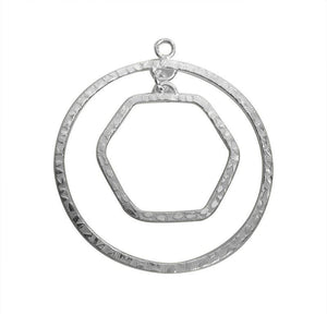 Silver Overlay Hexagon and Circle Connector Wholesale handcrafted in India with textured geometric design